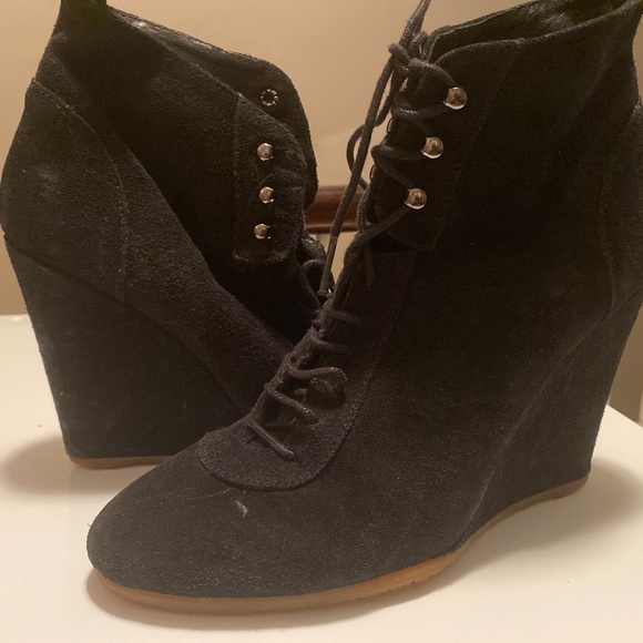 Black suede wedge heel lace up booties - Picture 1 of 6